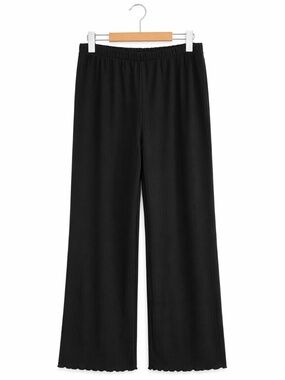 Abound Black Ribbed Wide-Leg Pants with Ruffle Hem – Size Large EUC